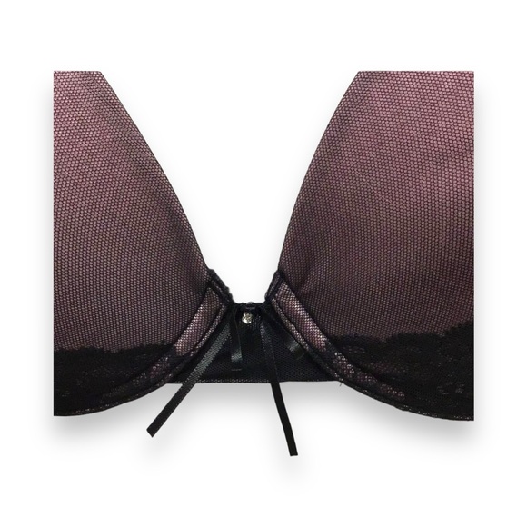 Vassarette Padded Lace Overlay Push Up Underwire Bra, Black/Orchid, size 36DD - Picture 3 of 11